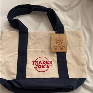 Trader Joe's Mini Canvas Tote Bag - Navy & Natural